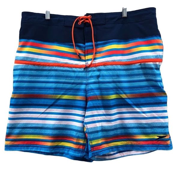 SPEEDO Mens Blue Orange Stripe Swim Trunks With Mesh Lining Sz XXL / 2XL NWT - Picture 9 of 9